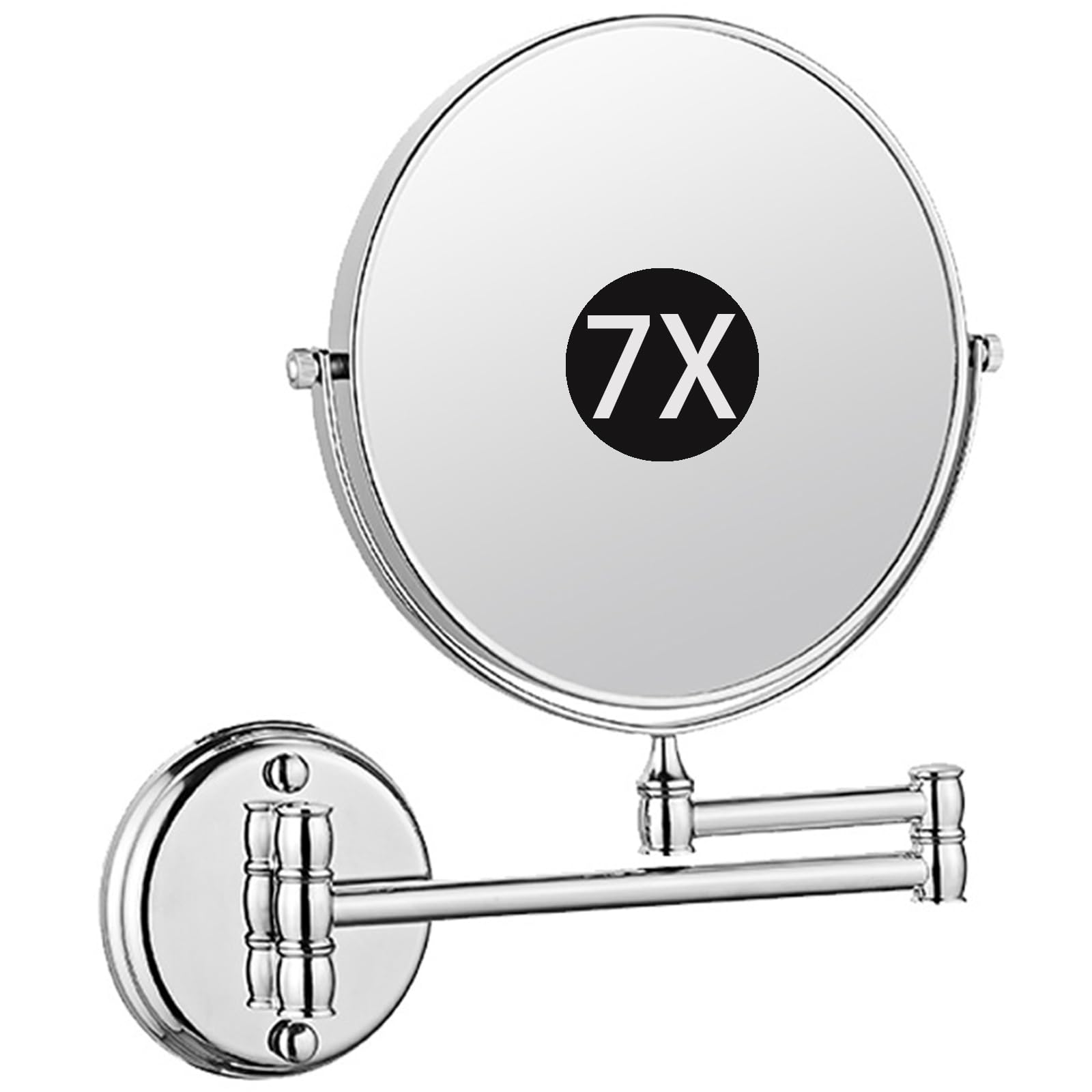 SXFSDOU 8" Wall Mounted Makeup Mirror with Magnification, Double Sided Magnifying Mirror, Rotatable Extendable Bathroom Shaving Vanity Mirror,Chrome,7X