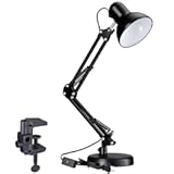Metal Desk Lamp with Clamp&comma; Swing Arm&comma; Architect Adjustable Gooseneck Table Lamp&comma; Clip Desk Lights for Home Office&comma; Work&comma; Study&comma; Reading&comma; E26 Base&comma; Multi-Joint&comma; Black