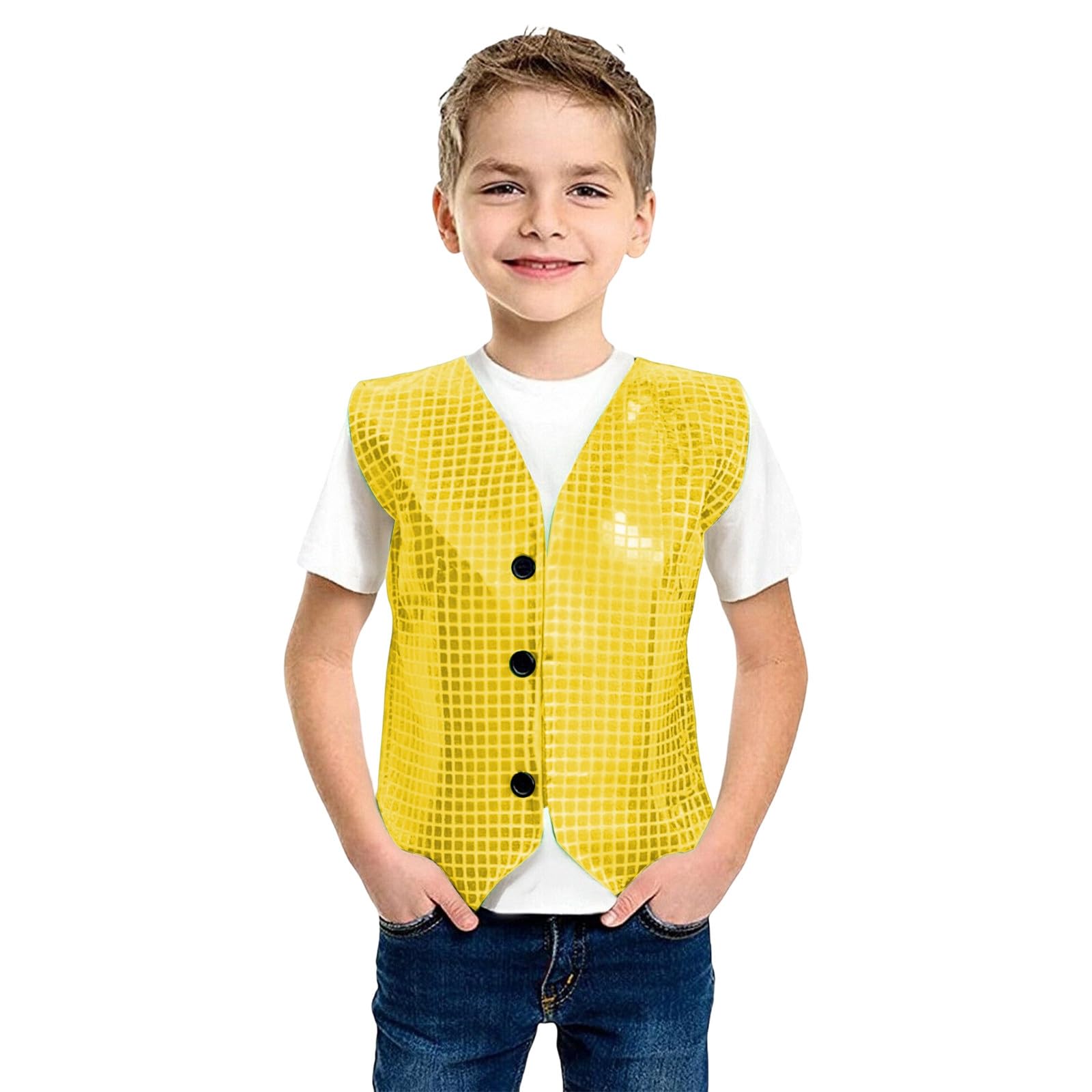 Sequin Vest Unisex Waistcoat Kids Dance Party Show Costume Jacket Top Sparkly Waistcoat for Kids Boys Glitter Coat Shiny Dance Vest for Boys for Party Fancy Dress Up Hip Hop Jazz Gold