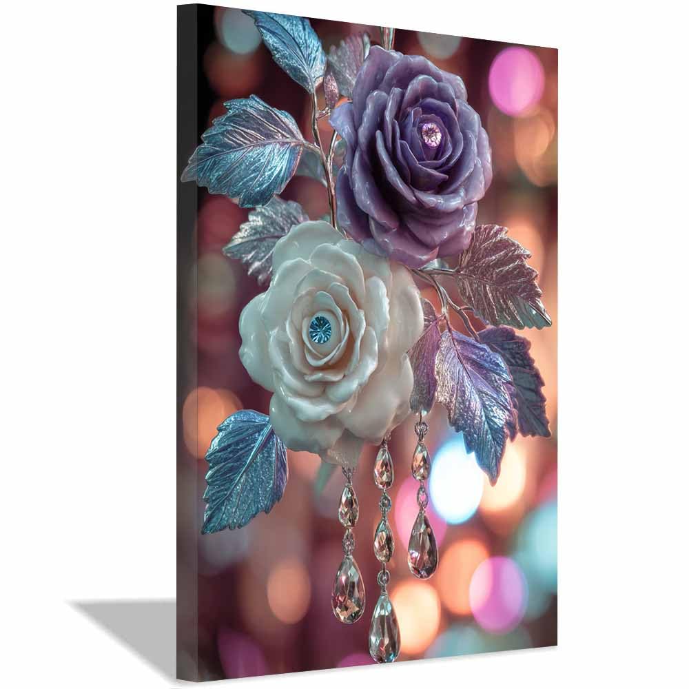 Hoqiu Multicolor Flower Posters Crystal Ros Decor Modern Canvas Wall Art, Decorative Paintings, Canvas Painting Wall Art For Home Decor.(Multicolor)-60X80cm Framed