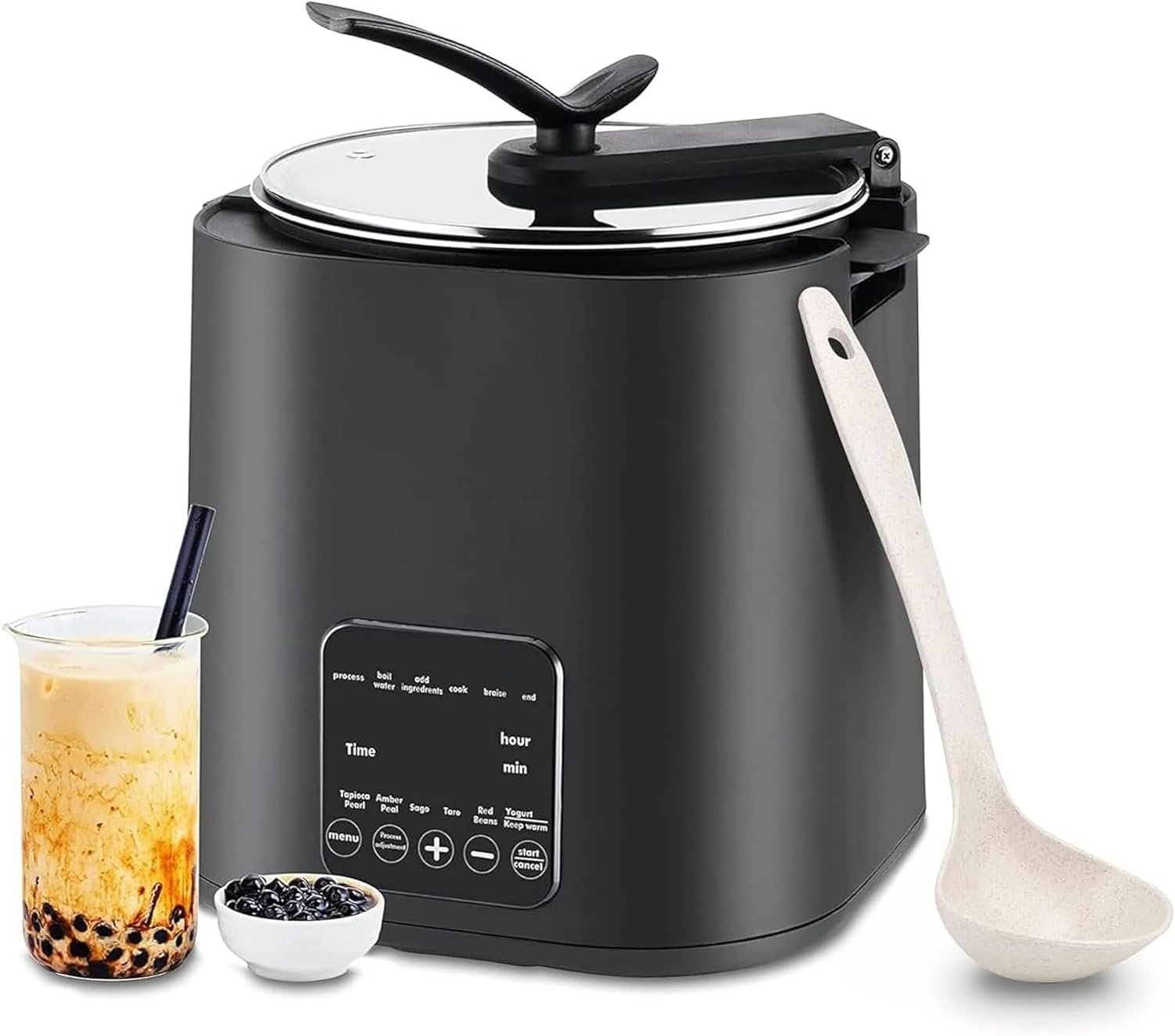 Wzglod Automatic Pearl Pot Commercial Pearl Tapioca Cooker 9L 1350W Boiling Pearls Maker with Touchscreen Pearl Cooking Pot for Tea/Milk Tea/Bubble Tea