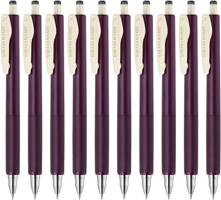 Zebra Sarasa Nano B-JJH72-VBP Gel Ballpoint Pen, 0.3mm, Bordeaux Purple, 10 Pieces
