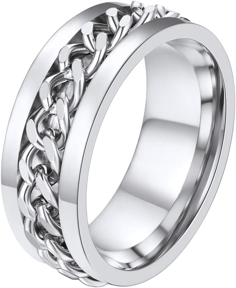 ChainsProFidget Ring Cuban Link/Spinner Rings for Men 18K Gold Tone/Stainless Steel/Black Cuban Ring Size #06-#12 Mens Rings