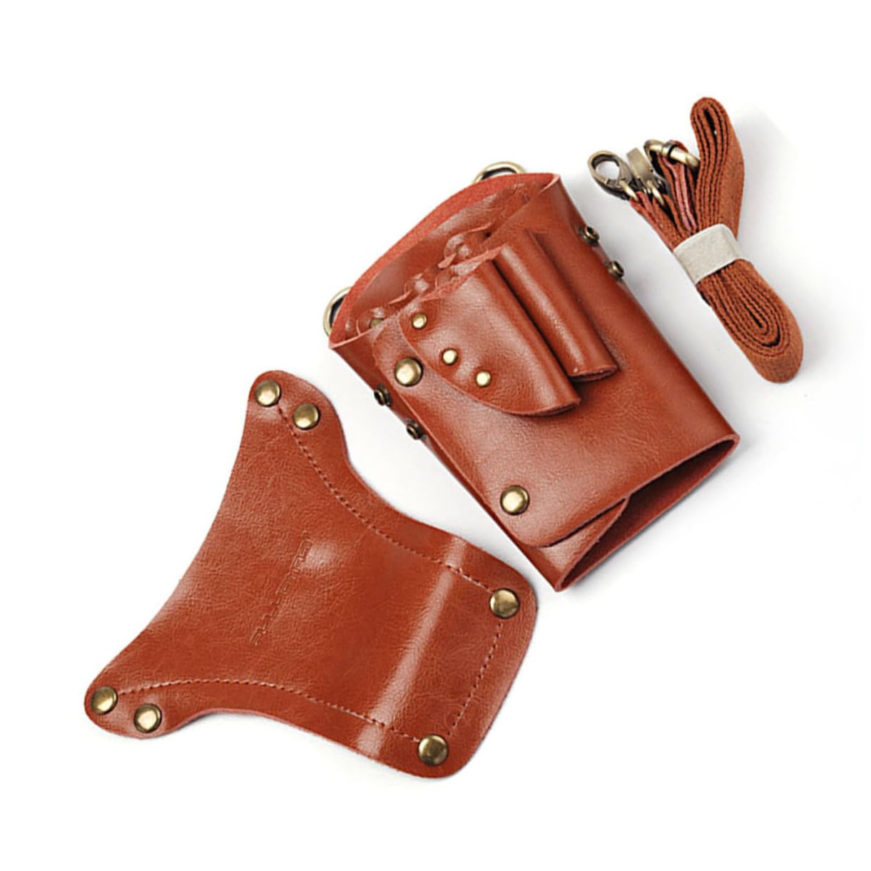 PartyKindom Real Leather Scissor Pouch for Hairdressers Durable Tool Organizer Waist Bag Brown for Scissors Combs and Hair Clips Essential Barber Accessory