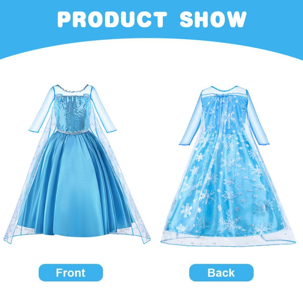 Vicloon Elsa Costume, Set da Principessa Elsa Corona Bacchetta Guanti Treccia, Ragazze Elsa Principessa delle Neve Abiti Partito Vestito Costume