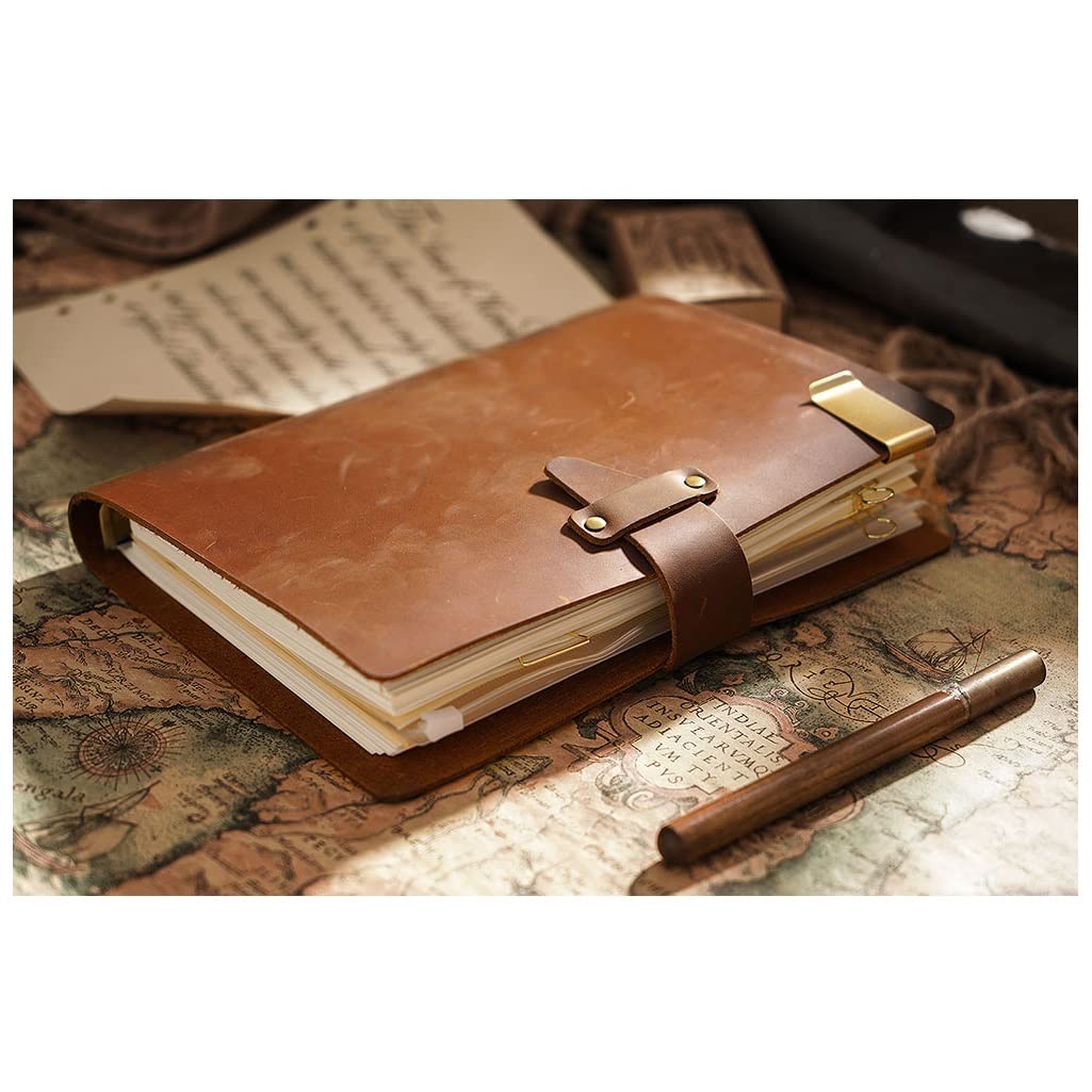 Quaderno ad Anelli in Pelle, diario a Spirale A5, diario con Raccoglitore in Ottone, Agenda per Schizzi, Planner, cancelleria