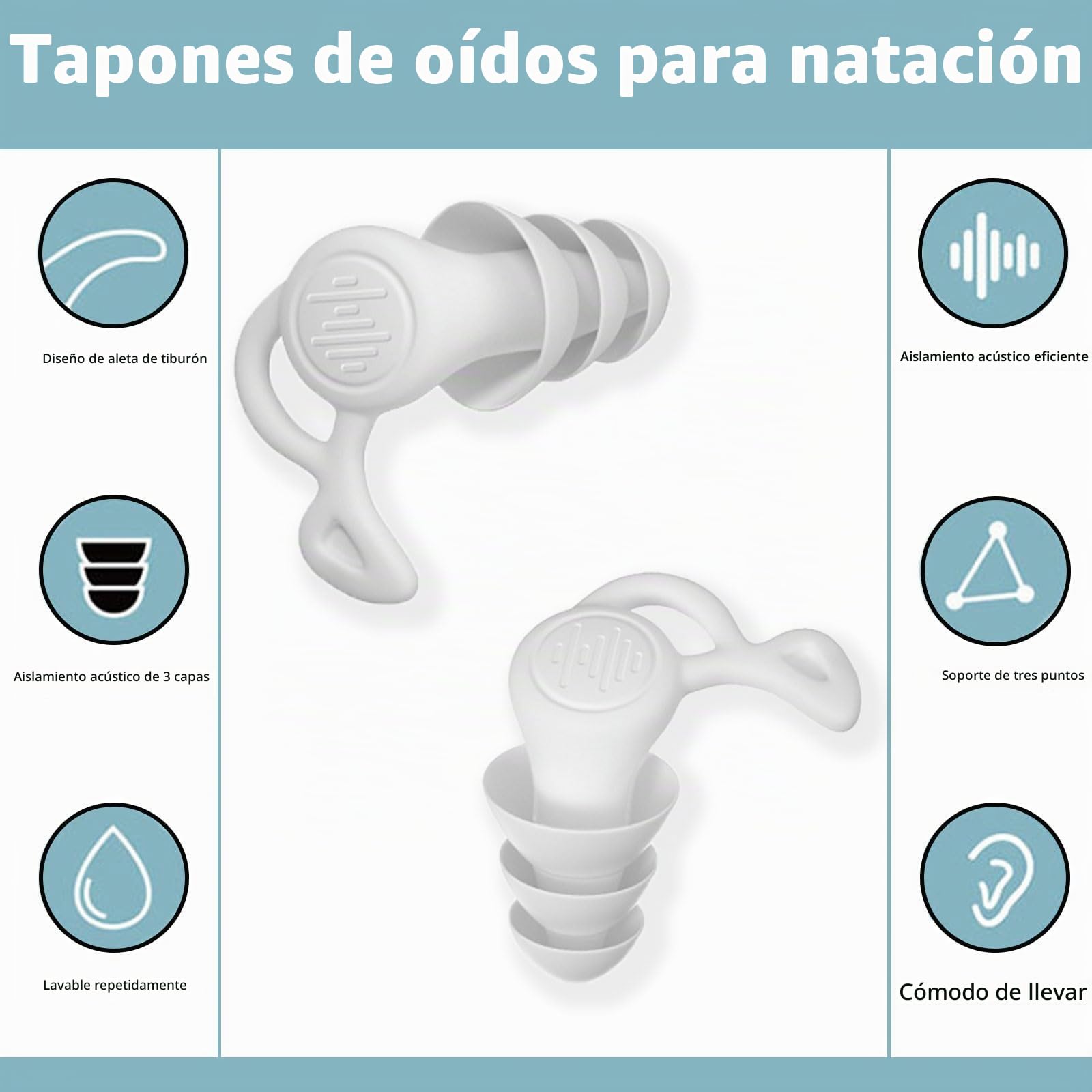 Tapones Oidos Silicona Natacion para Adulto, 2 Pares