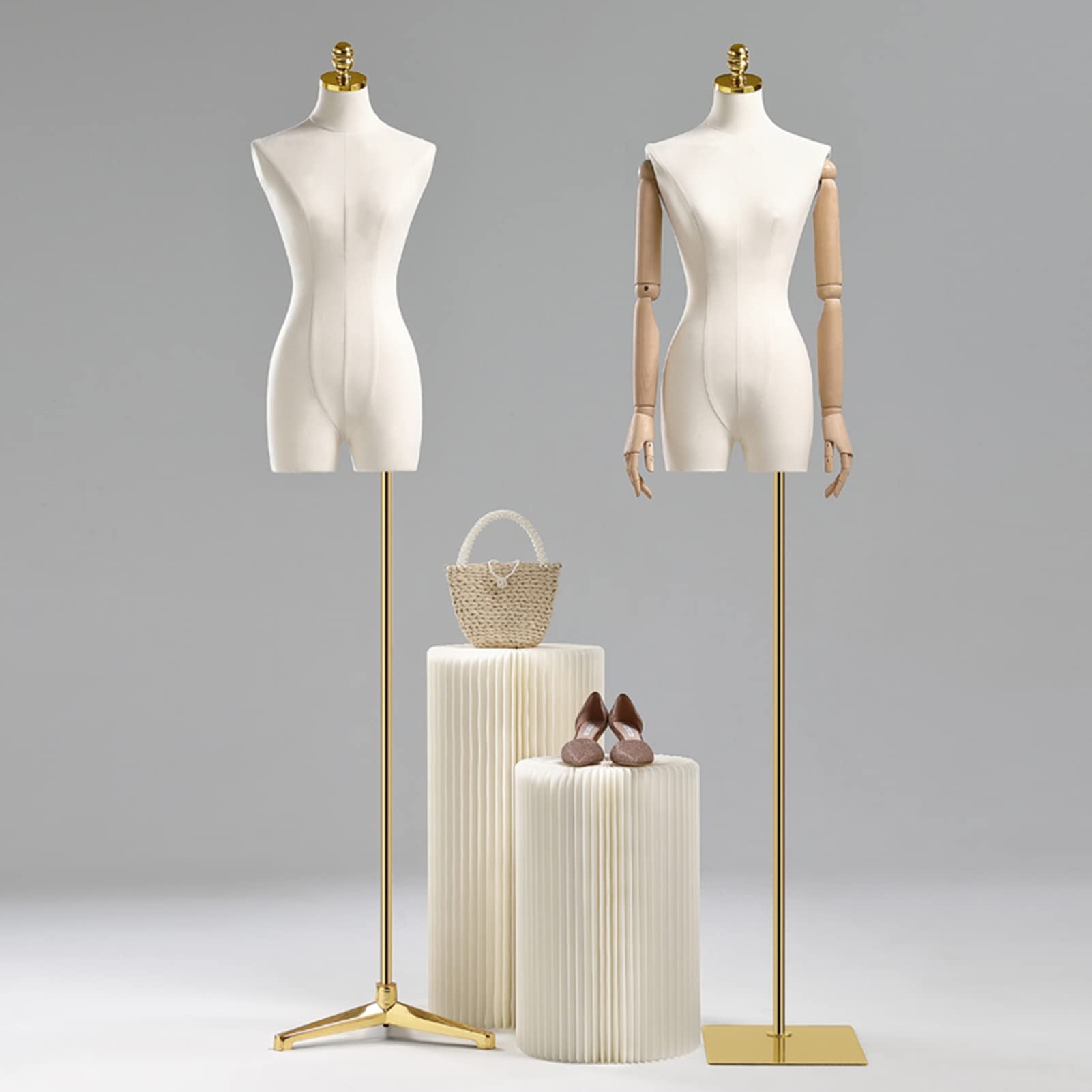 Female Mannequin Torso Body, Fashion Dummy Model with Tripod Stand, Half Body Manikins for Wedding Dress Clothing Store Display, 2 Styles