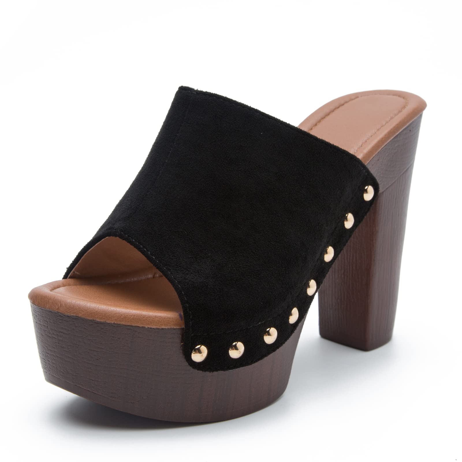 GUNIYIFS Women's Platform Sandal Heeled Sandals for Women Chunky Heel Summer Dressy Leather Peep Toe Mule Sandals Block Heel