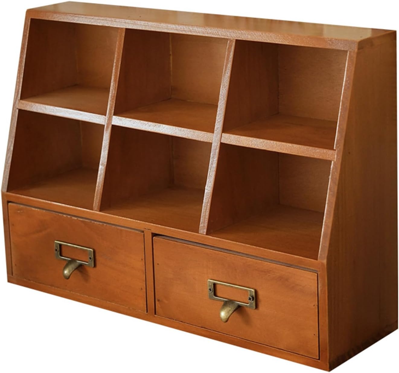 Farmhouse Wood Storage Box 6 Open Section 2 Drawers For Home Office Multifunctional Drawer Organizers Cabinet