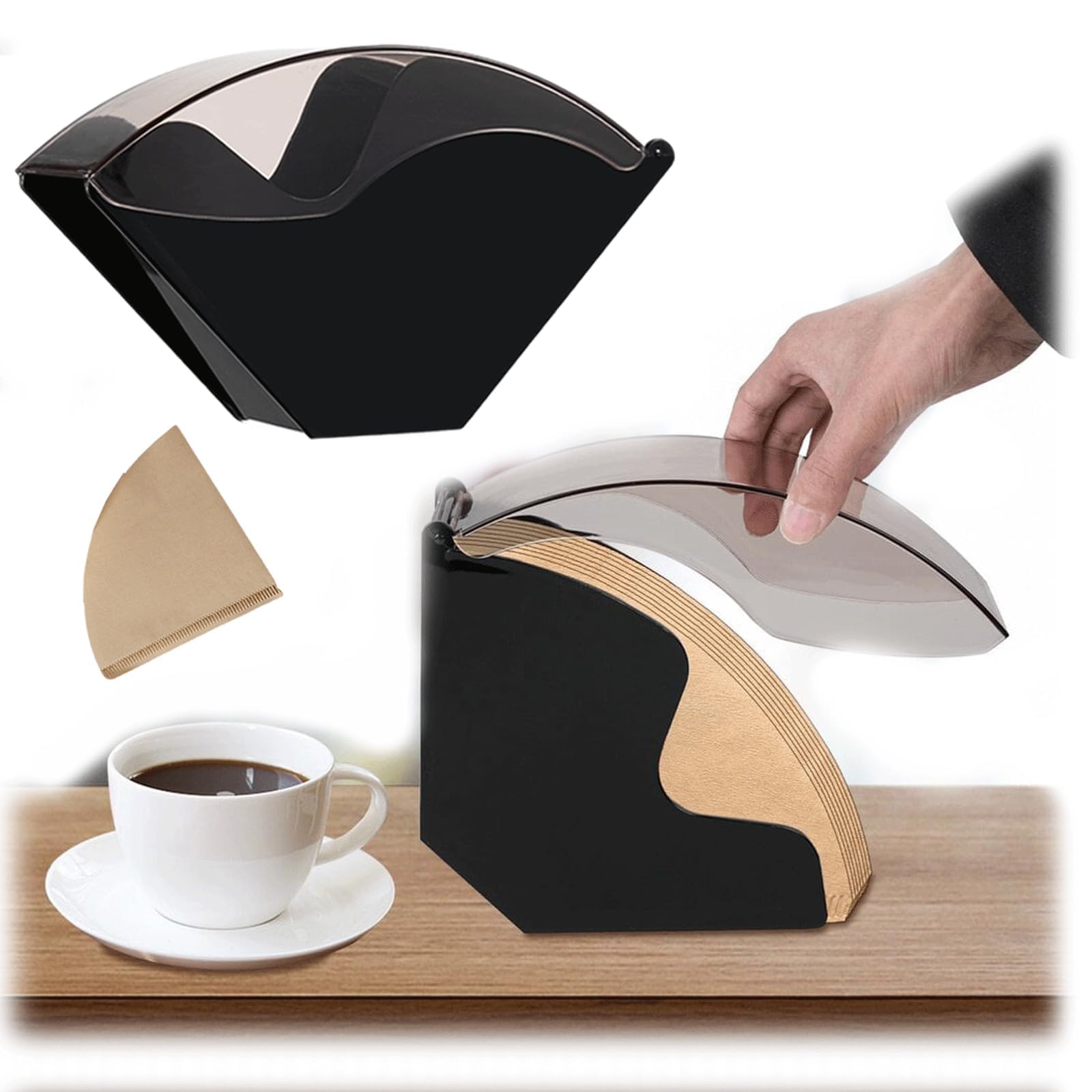 Portefiltre à Café, Porte sac Filtre, Noir Distributeur de Papier de Rangement, Anti Poussière, Etanche, pour Café, Bureau, avec Fournitures Ménagères