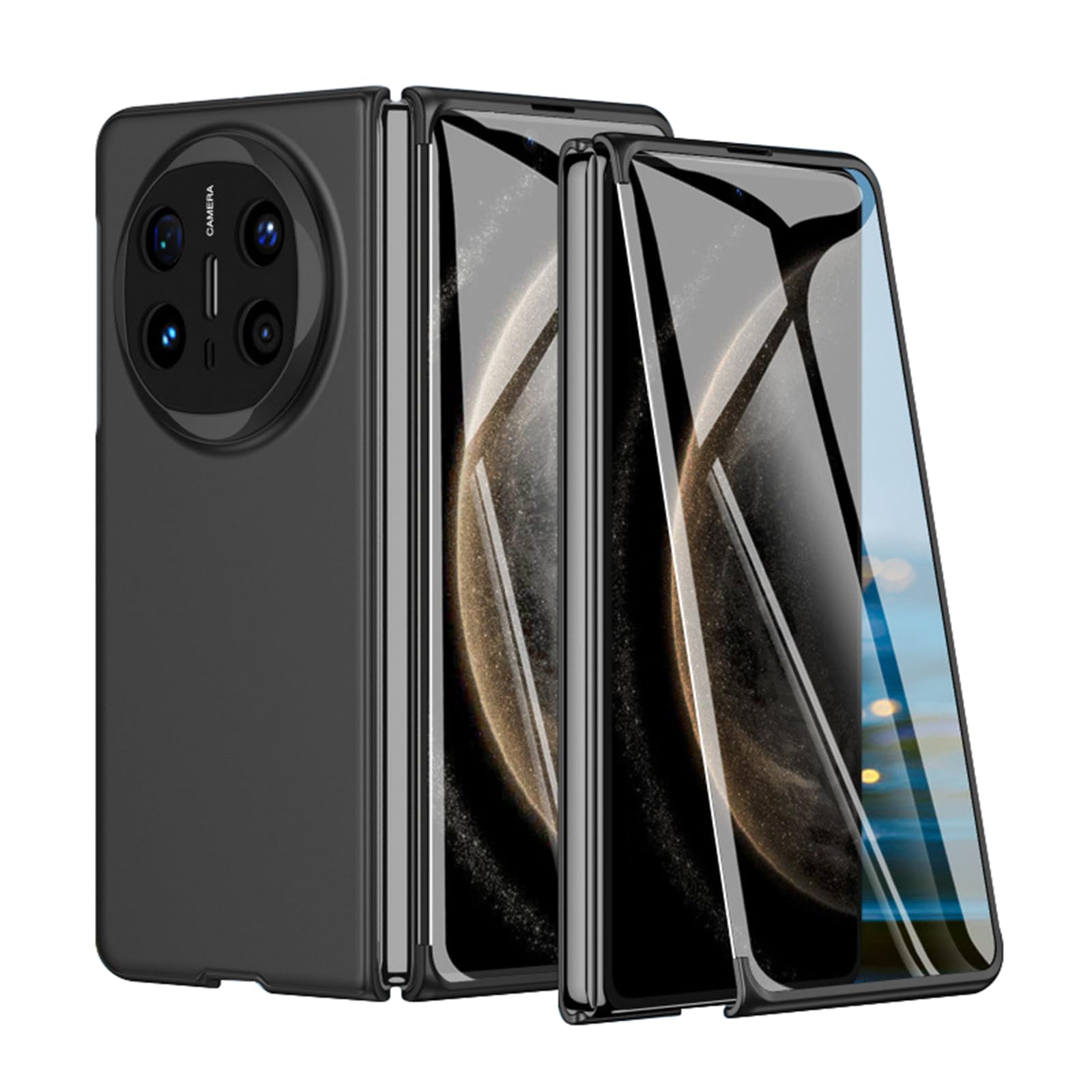 Dünne Hülle für Huawei Mate X6, Gefrostet rutschfeste Schutzhülle mit Displayschutz Glas und Volls Schutz des Objektivs Handyhülle,Schwarz,Mate X6