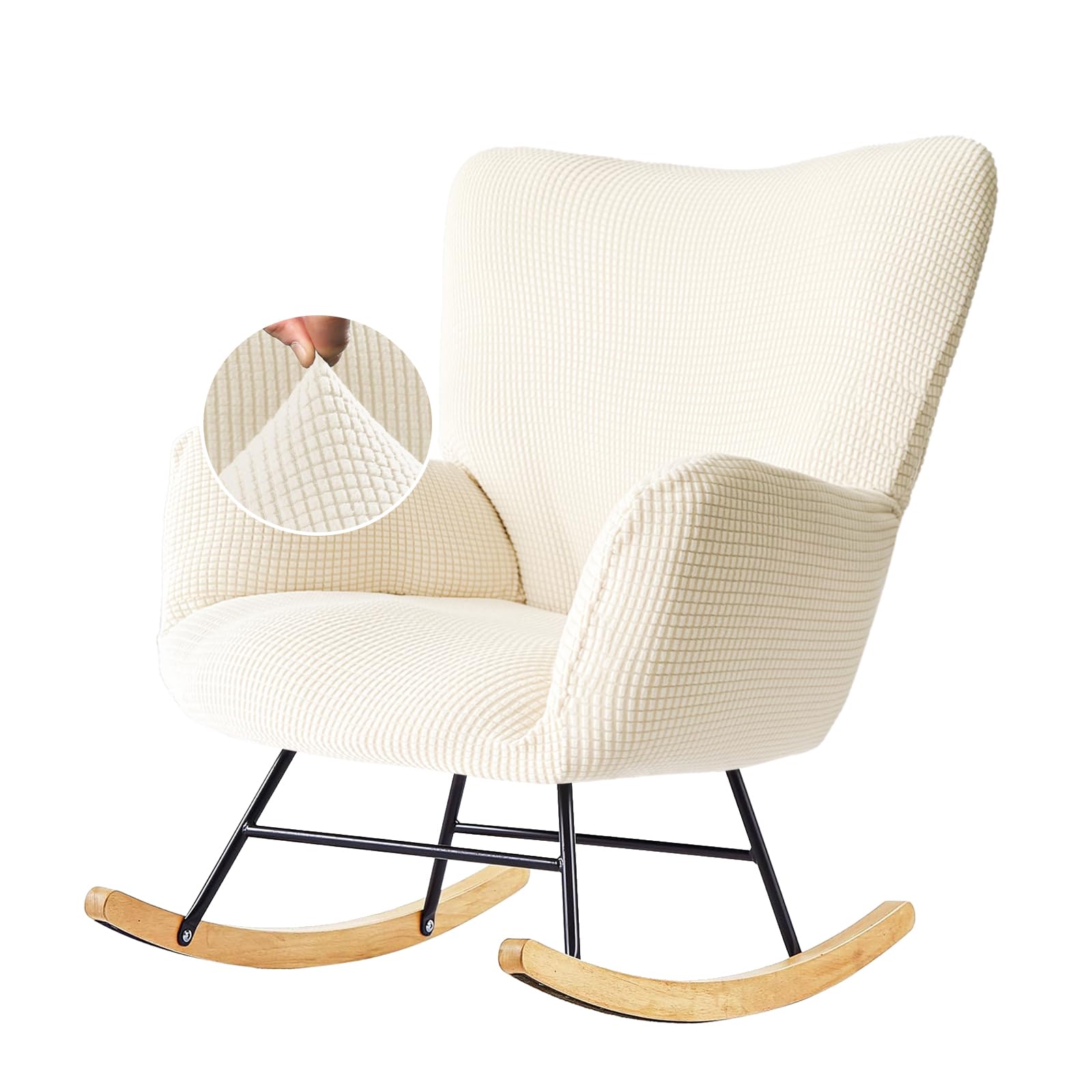 Nursery Rocking Chair Cover, Glider Chairs Slipcover,Furniture Protector Covers Jacquard Pattern with Elastic.Only Cover Washable,Beige-picture-26