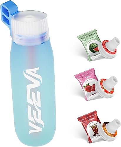 Botella de agua perfumada (34 onzas) con 3 cápsulas aromáticas + pajita. A prueba de fugas, sin BPA, funciona con carbonación. Perfecta para la