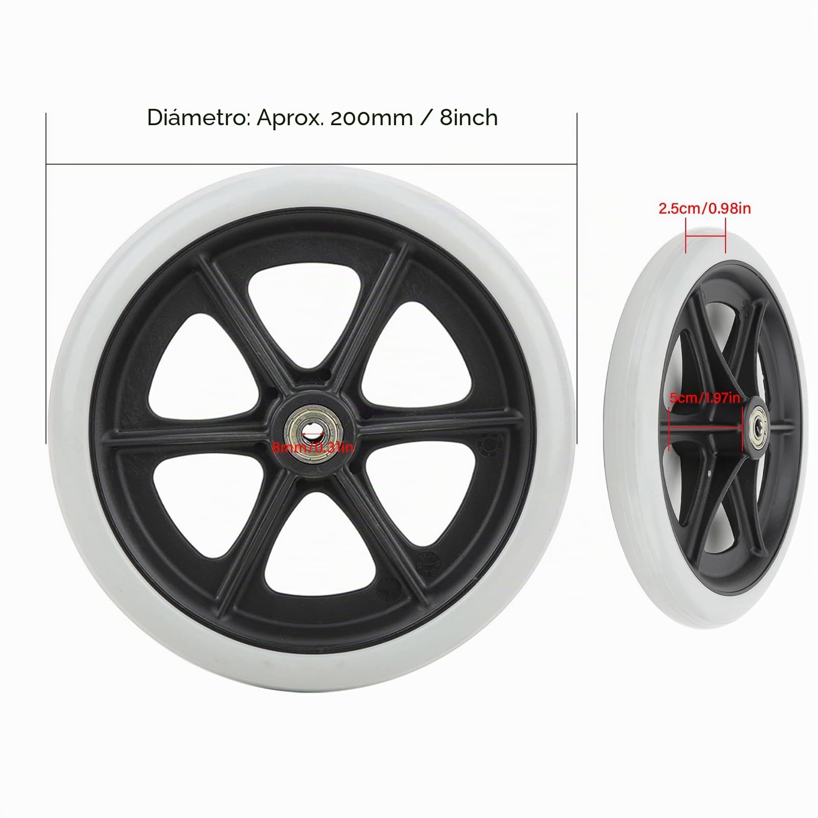 Ruedas Delanteras de 8 Pulgadas Cerlingwee para Sillas de Ruedas, Ruedas TPR Antideslizantes, Grises, Adecuado para la mayoría de sillas de ruedas, Maravilloso accesorio de repuesto