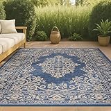 JONATHAN Y Filigree Indoor Outdoor Area Rug 5X8 Blue/Beige, Galon for Backyard, Patio, Porch, Easy-Cleaning, High Traffic, Pet-Friendly, Non-Shedding (SMB120A-5)