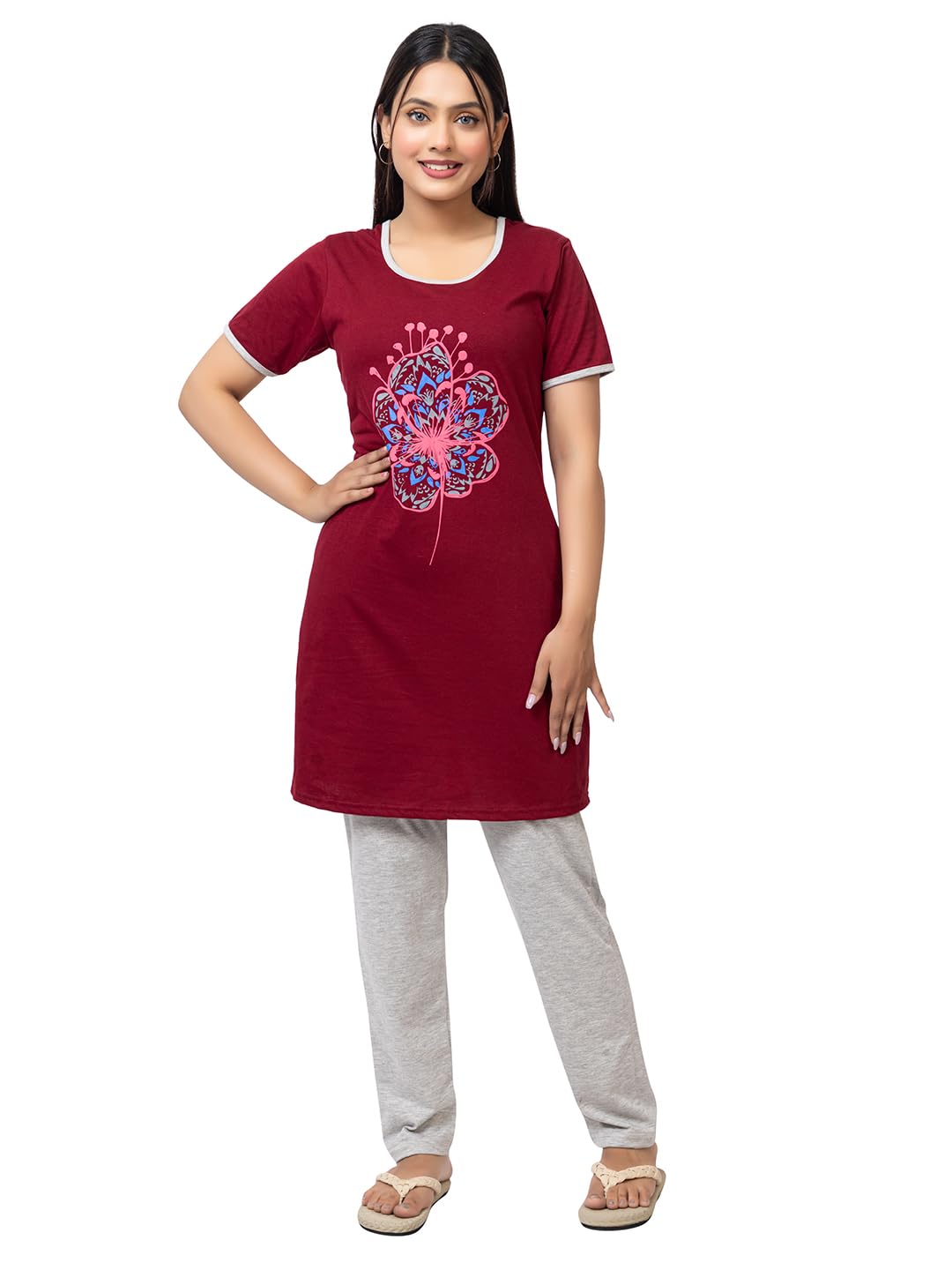 ctmkids Sidly Pidly Summer Casual Wear Half Sleeve Pure Cotton Printed Nightsuit for Women's-picture-39