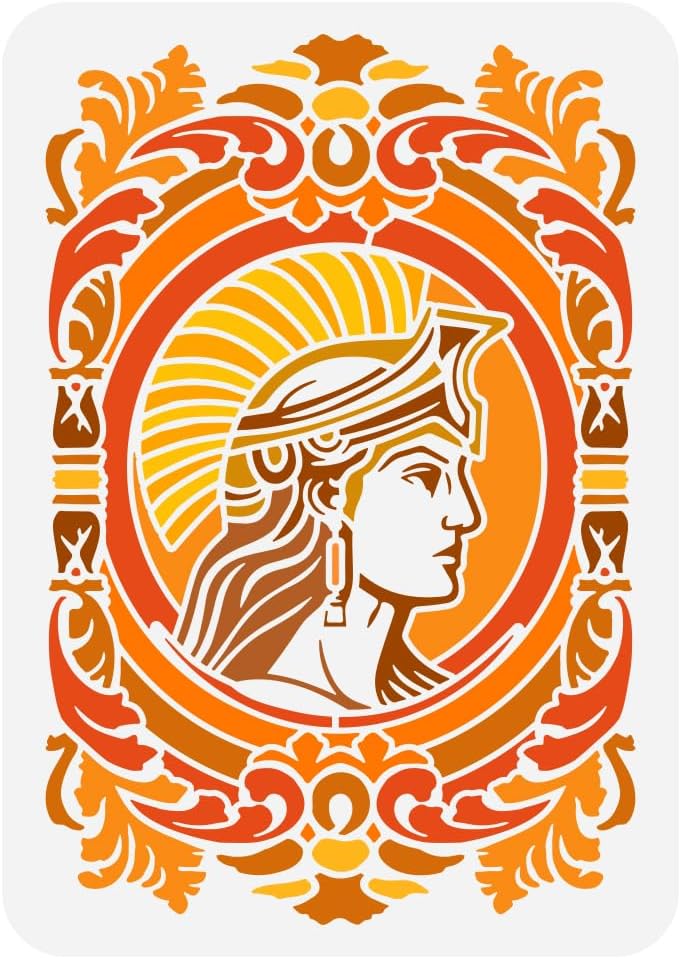 FINGERINSPIREAthena Stencil 21x29.7cm Reusable Damask Mirror Pattern Drawing Template Beauty Athena Decoration Stencil Mythical Athena Stencil for Painting on Wood Wall Fabric Paper Furniture