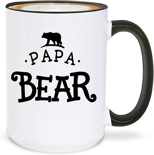 shop4ever Taza de cerámica Papa Bear para café, regalo para papá, 15 onzas (mango negro)