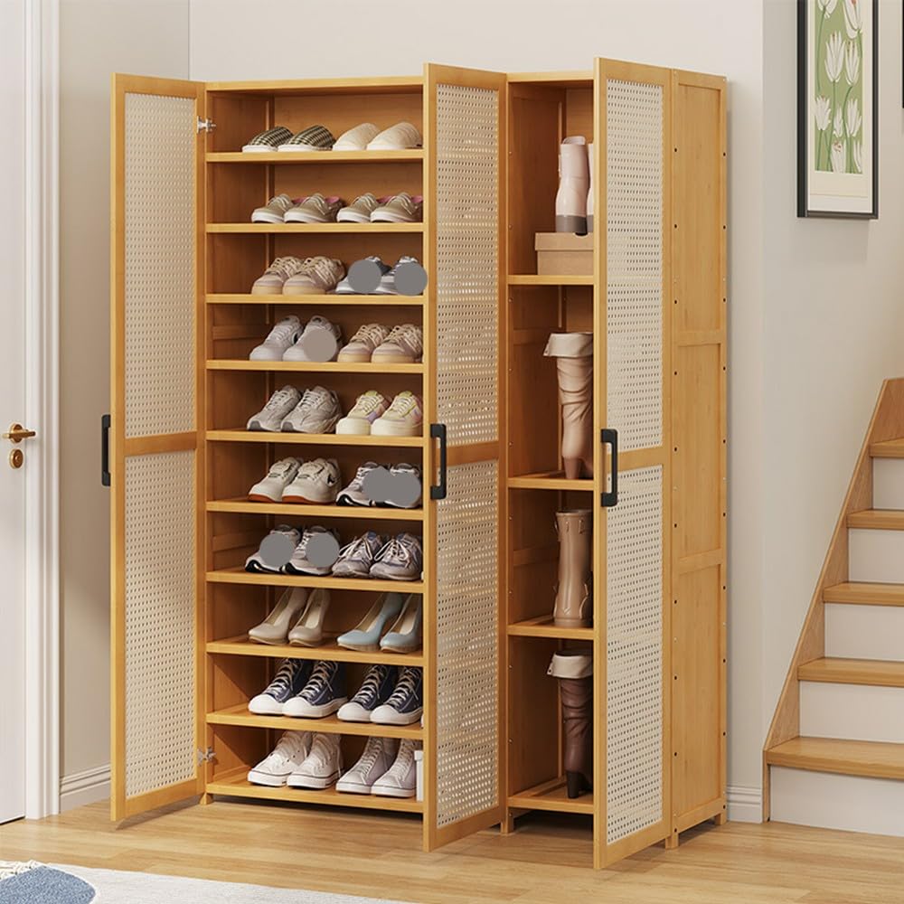 Armadio Scarpe In Bambù 7 Ripiani Con Porte Trasparenti - 80cm Capiente E Pieghevole - Foto 6