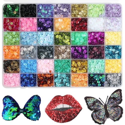 Sequins à Coudre 6mm，BetterJonny 42 Couleur Paillettes Couture Sequins Loisirs Créatifs avec...