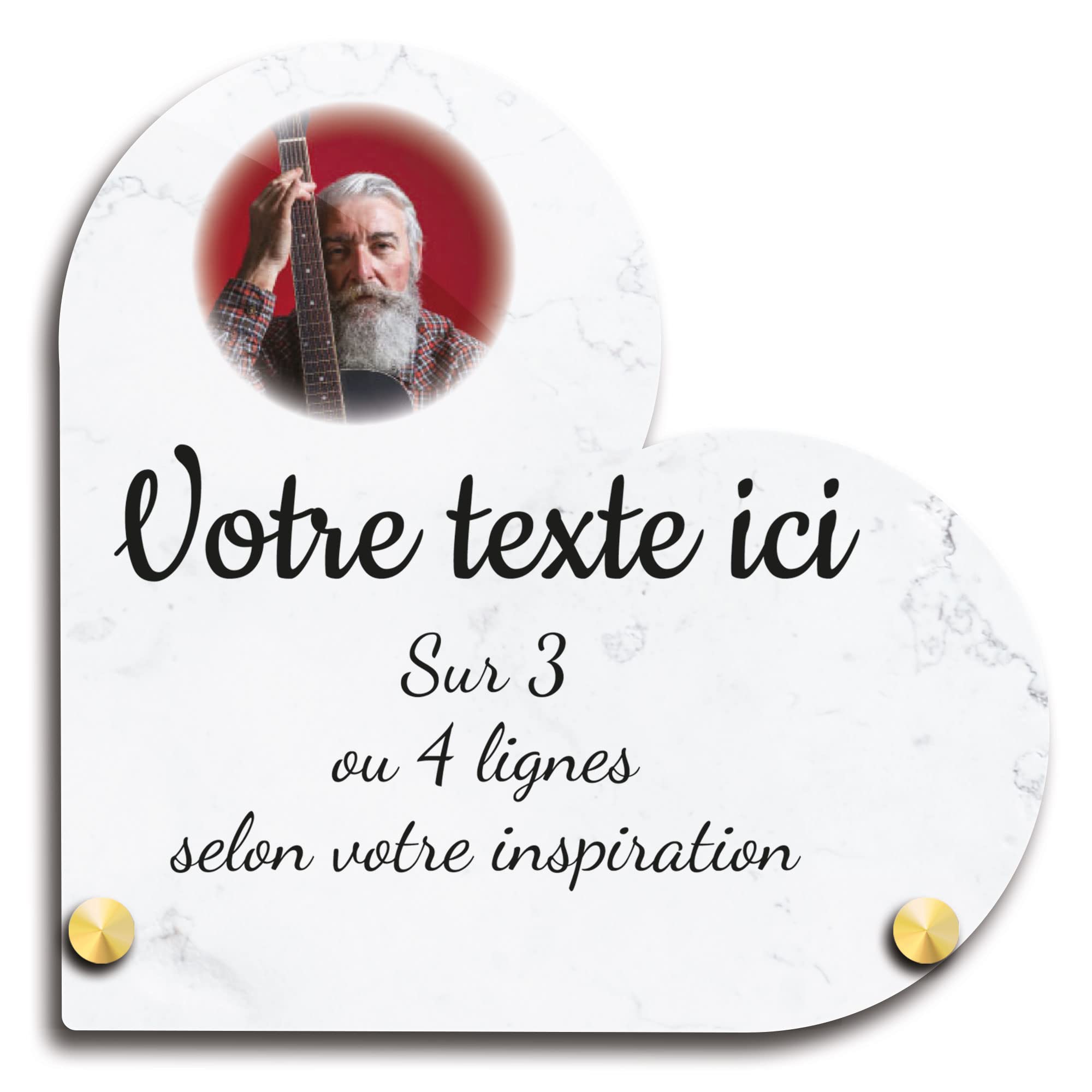 Tabliczka pogrzebowa z sercem z personalizowanym zdjęciem z plexi wzór marmuru, różne rozmiary, grubość 6 mm, spersonalizowana w kilku rzędach 15x15 cm