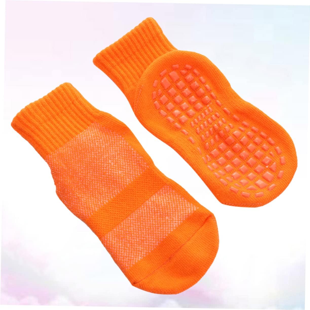 3 Pairs Non-Slip Floor Socks for Kids Cotton Trampoline Socks Dispensing Design for 1-4 Years Old in Orange