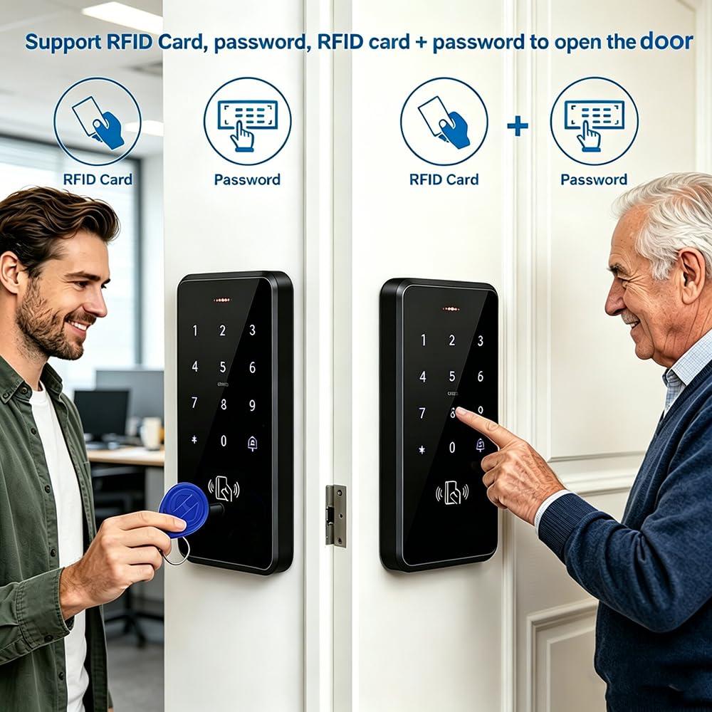 Access Security Systems Contrôleur d'accès étanche IP68 avec alimentation CC, bouton interrupteur de porte, 10 porte-clés d'identification, sans serrure