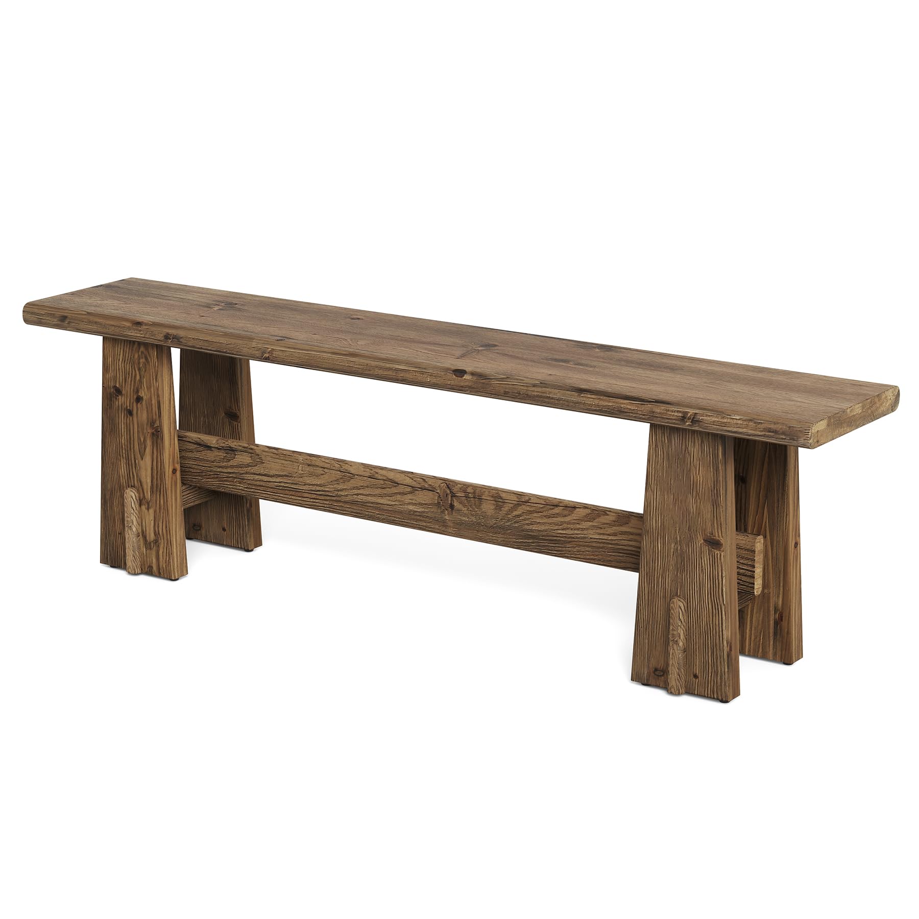 LITTLE TREE 59" Solid Wood Bench, Farmhouse Entryway Bench, Long Retro Bench for End of Bed, Dining Room, Entryway, Hallway, Living Room, Bedroom, Kitchen, Sturdy Frame Design, Rustic Brown