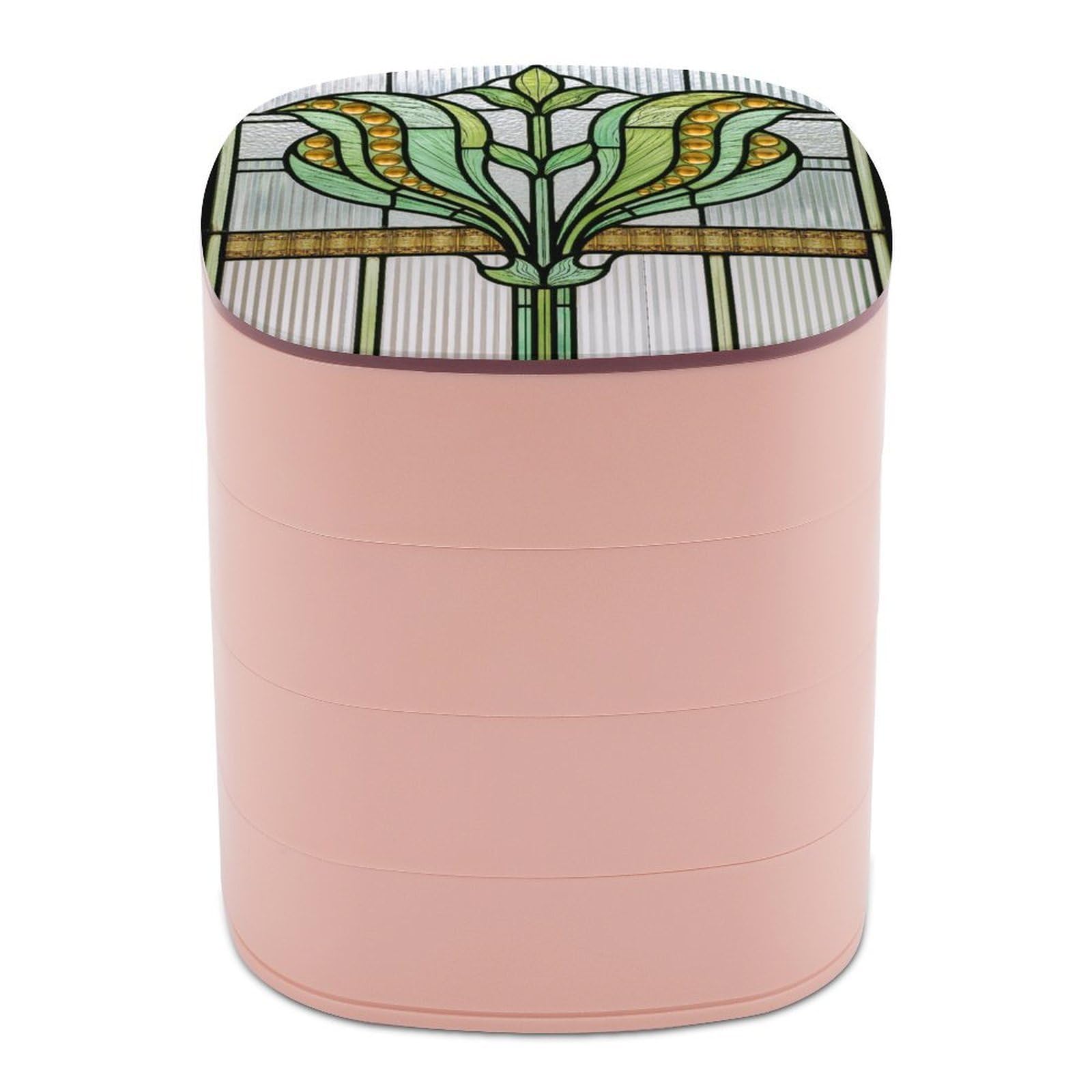 Jubonexis Stained Glass Panel Stylized Floral in Green Jewelry Boxes for Women, Earring Holder Organizer Rotating Jewelry Organizer for Necklaces Bracelets Ring