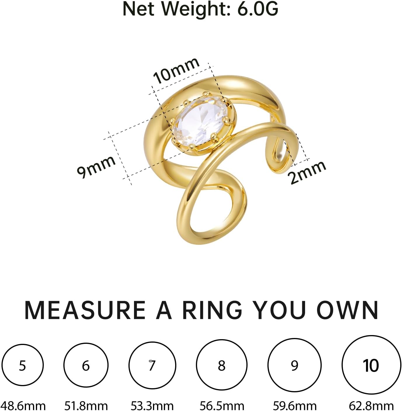 KELORIS PATH Chunky Statement Ring for Women, 14k Gold Plate Band Rings Open Adjustable Dainty Pave CZ Personalized Fashion Jewelry Gift - Image 7