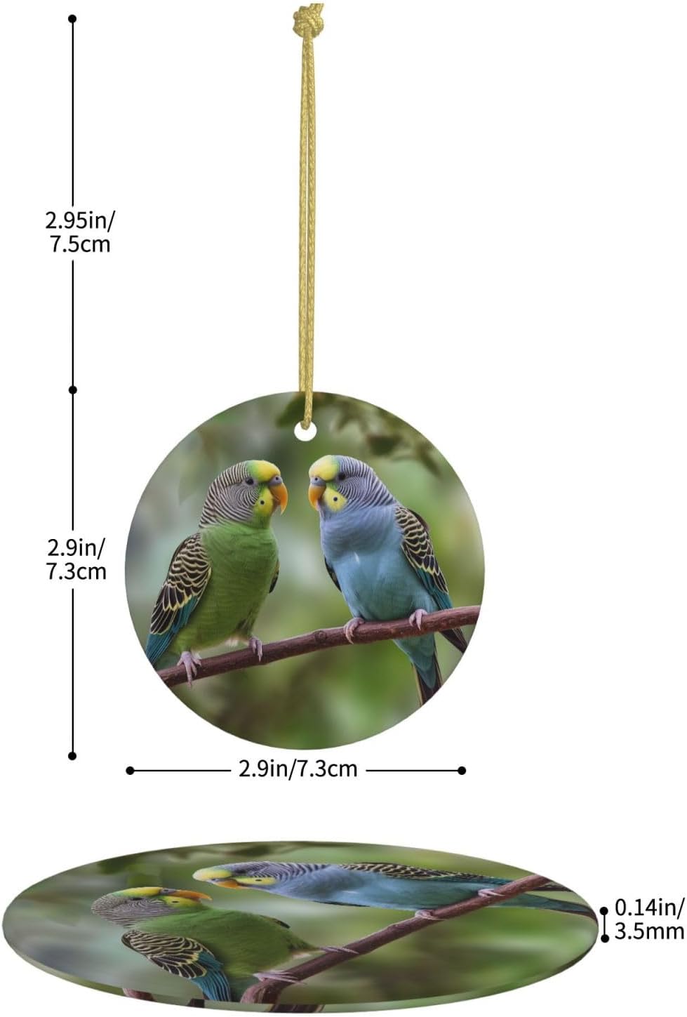 Christmas Ornaments Christmas Tree Ceramic Hanging with Golden Rope Round Hanging Pendant Blue and Green Parakeets Ornaments Crafts Christmas Tree Decorations Personalized Gift for Holiday Party