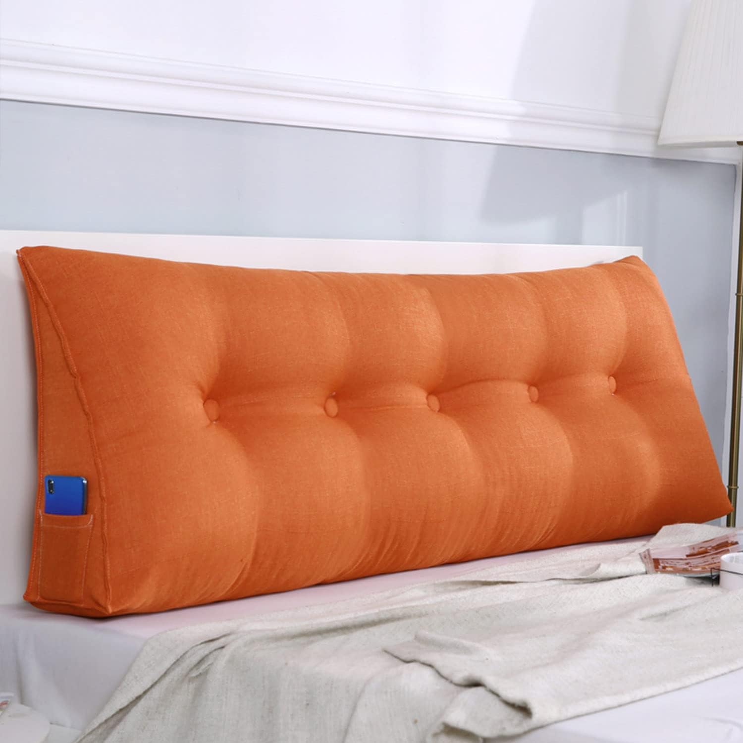 Linen Wedge Headboard Pillow,Large Bolster Triangular Headboard Reading Pillow,Solid Color Positioning Bed Rest Cushion Daybed Backrest with Removable Cover,Coffee,39.3"/100cm(Twin)