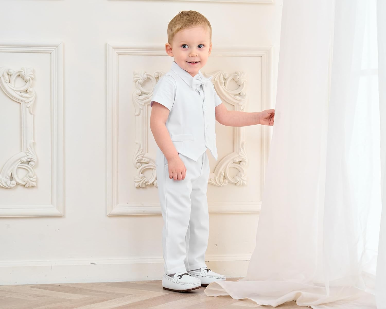 SANMIO Baby Boy Clothes Suits Summer Short Sleeve Dress Shirt+Vest+Tie+Pants Infant Boy Wedding Christening Outfits Set 0-24M - Image 3