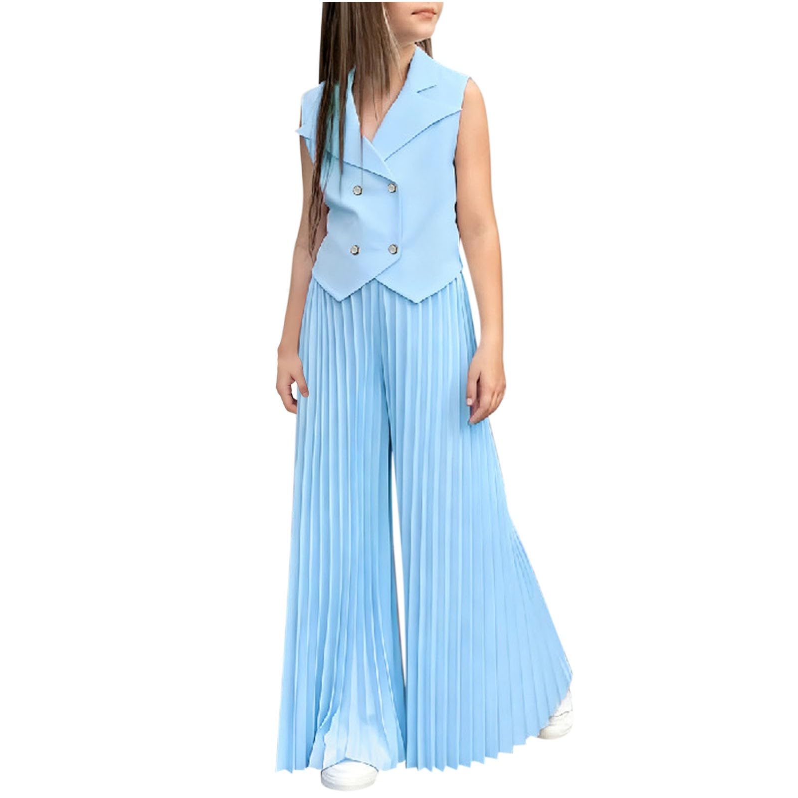 XINYUNZU Mädchen Anzug Set Hosenanzug Weite Hose und Ärmellose Blazer Set Leichte Sommerhose mit Sommer Top Mode Outfit 2-Teilig Kleidung Kinder Freizeitanzug Kinderkleidung 2-9 Jahre