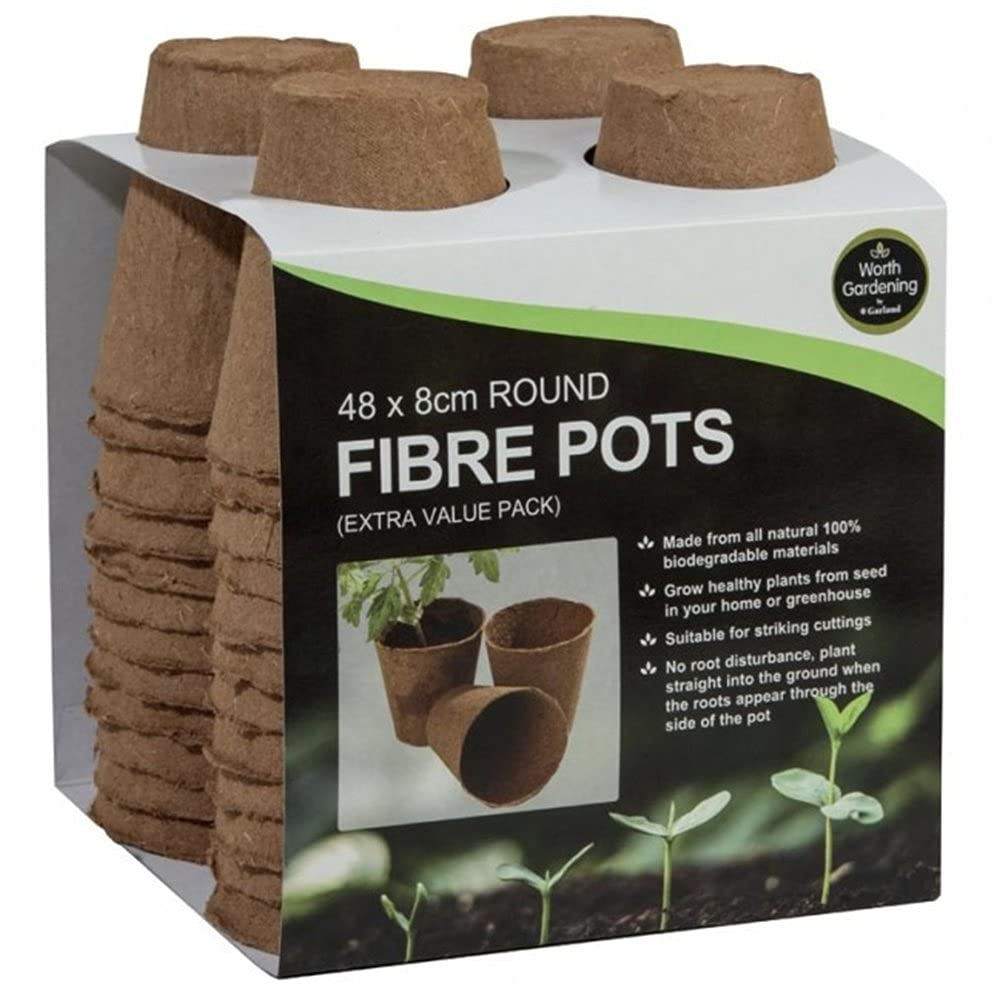 Garland 8cm Round Fibre Growing Pots, Extra Value Pack of 48