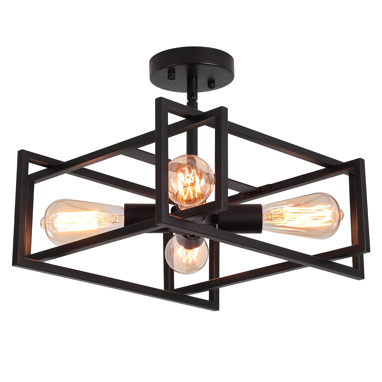 Lampada da Soffitto Nera per Soggiorno 4 Lampade da Soffitto Semi Incassate | Industriale Lampada da Soffitto a Sospensione Vintage, Adatta per Cucina, Camera da Letto, Sala da Pranzo