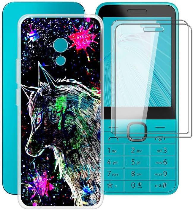 Phone Case for Nokia 235 4G 2024 (2.8") with 2 X Tempered Glass Film, Clear [Anti-Scratch X Shockproof] Soft TPU Bumper Protective Cover for Nokia 235 4G 2024 - Graffiti Beast