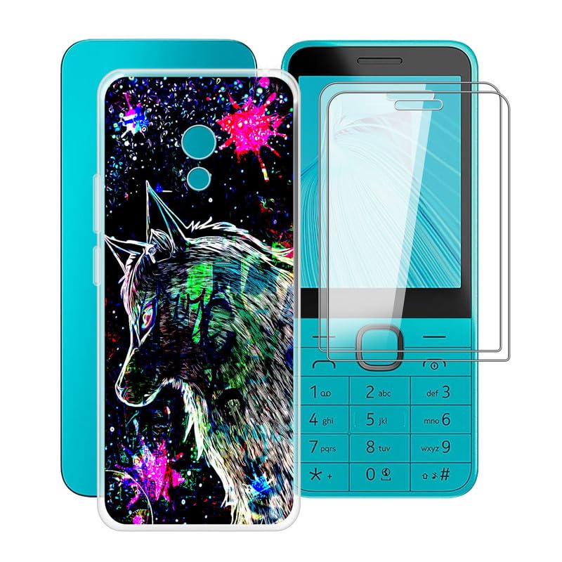 Phone Case for Nokia 235 4G 2024 (2.8") with 2 X Tempered Glass Film, Clear [Anti-Scratch X Shockproof] Soft TPU Bumper Protective Cover for Nokia 235 4G 2024 - Graffiti Beast