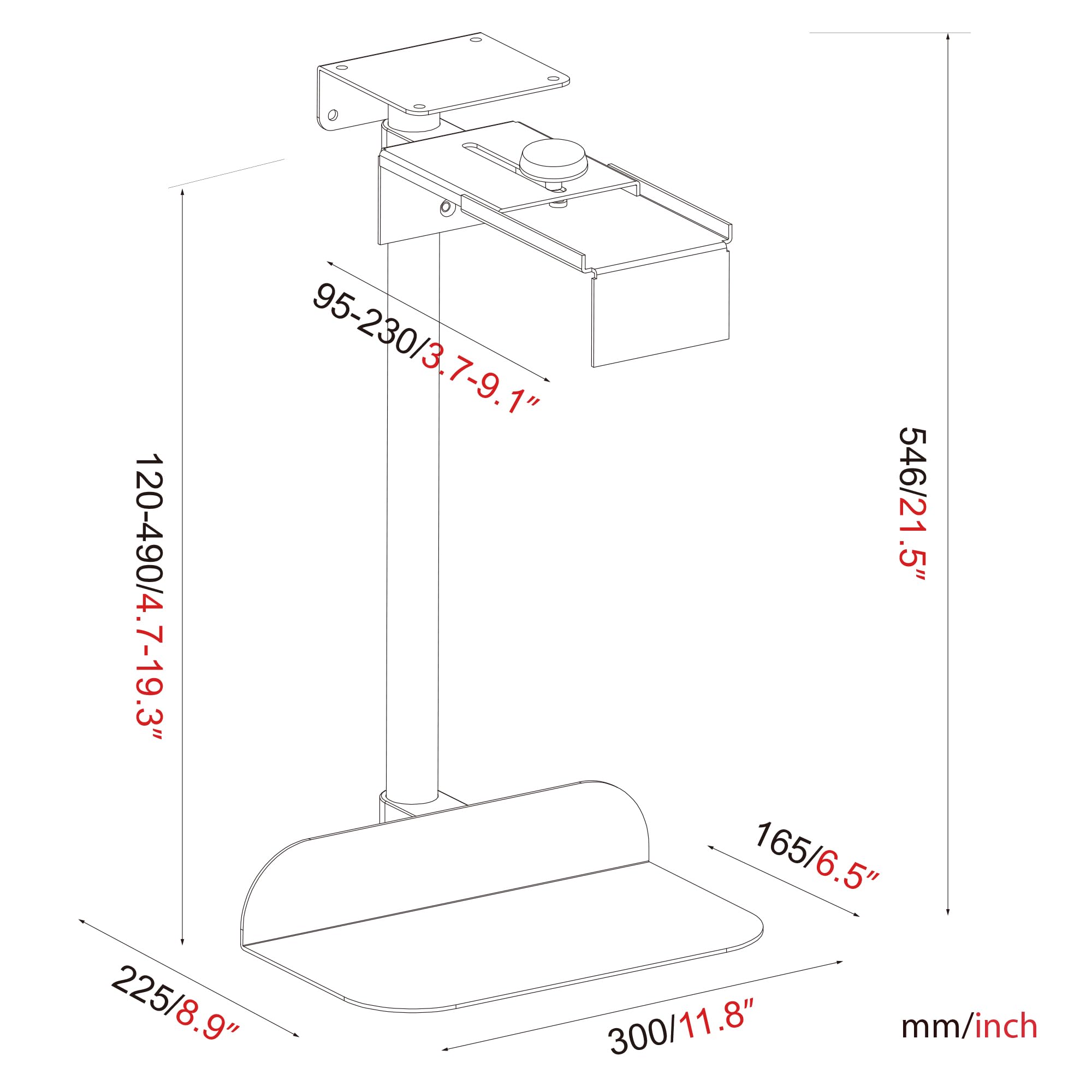 HFTEK PC Halterung Untertisch, CPU Halterung 360° drehbar, höhenverstellbar 12–49 cm, Breite 14–24 cm, Computerhalter für Gaming PC & Tower, bis 15kg - PH50B