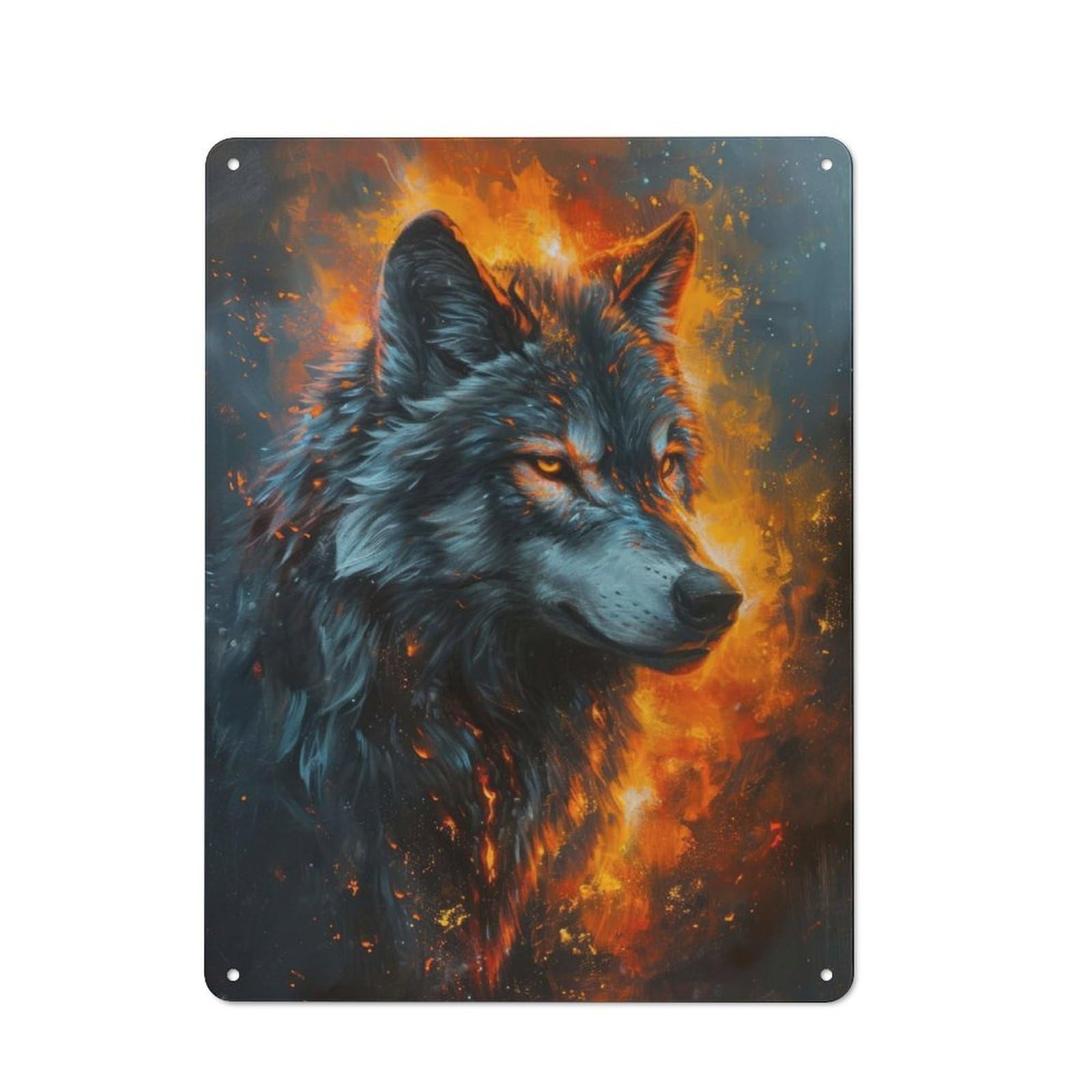 Garage Style Metal Wall Sign 40x30cm Featuring Majestic Gray Wolf, Garage Wall Decor for Garage, Hobby Room, Office Or Man Cave