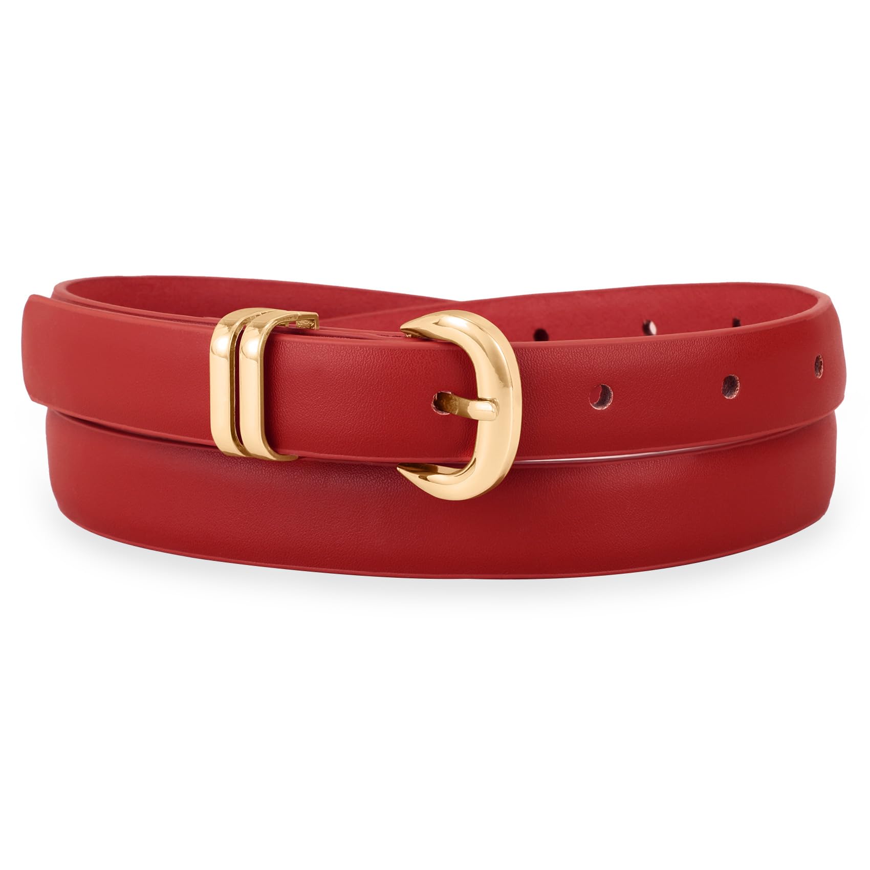 Skinny Leather Belts for Women with Gold Buckle Fashion Ladies Thin Leather Belts for Jeans Dresses Trousers Retro Women's Thin Waist Belts
