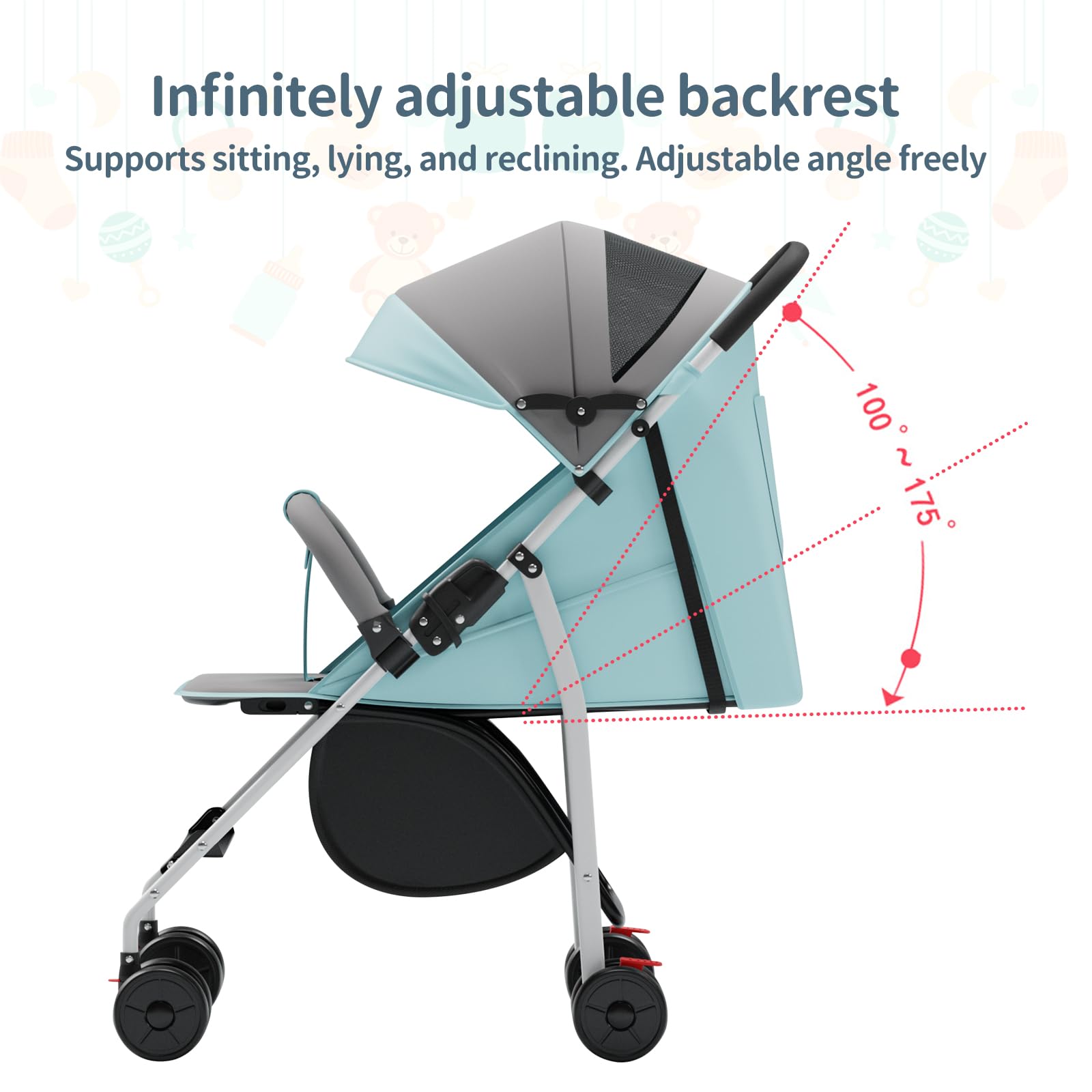 Poussette Canne Compacte avec Tapis Rafraîchissant et Moustiquaire, Poussette de Voyage Pliable, Poussettes Compacte Bébé 0 Mois à 4 Ans, Jusqu'à 25 kg (Bleu)