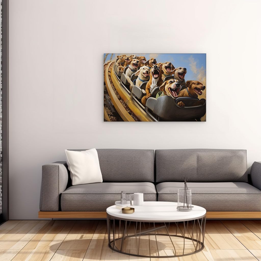 Canvas for Living room. Wild Canine Adventure: Dogs Take On The Thrill Of A Roller Coaster Ride, 27 x 18 inch Canvas Wall Art - Nature Home Decor - 69x46 cm (27x18 inch)
