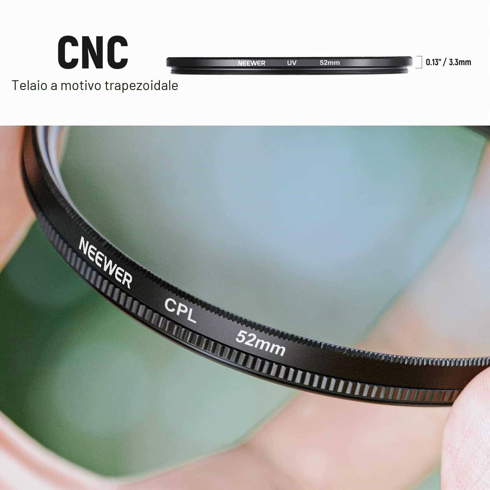 NEEWER Kit di Filtro per Obiettivo da 52mm: UV, CPL, FLD, ND2, ND4, ND8, Paraluce e Copriobiettivo Compatibile con Canon Nikon Sony Panasonic Fotocamere DSLR con Obiettivo da 52mm