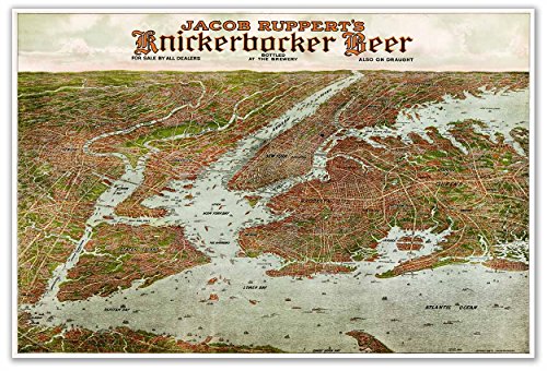 Antiguos Maps - Knickerbocker Beer Panoramic Wall Map Of The Greater New York City Area Circa 1912 - Measures 24 In X 36 In (610 Mm X 915 Mm) #TOP15