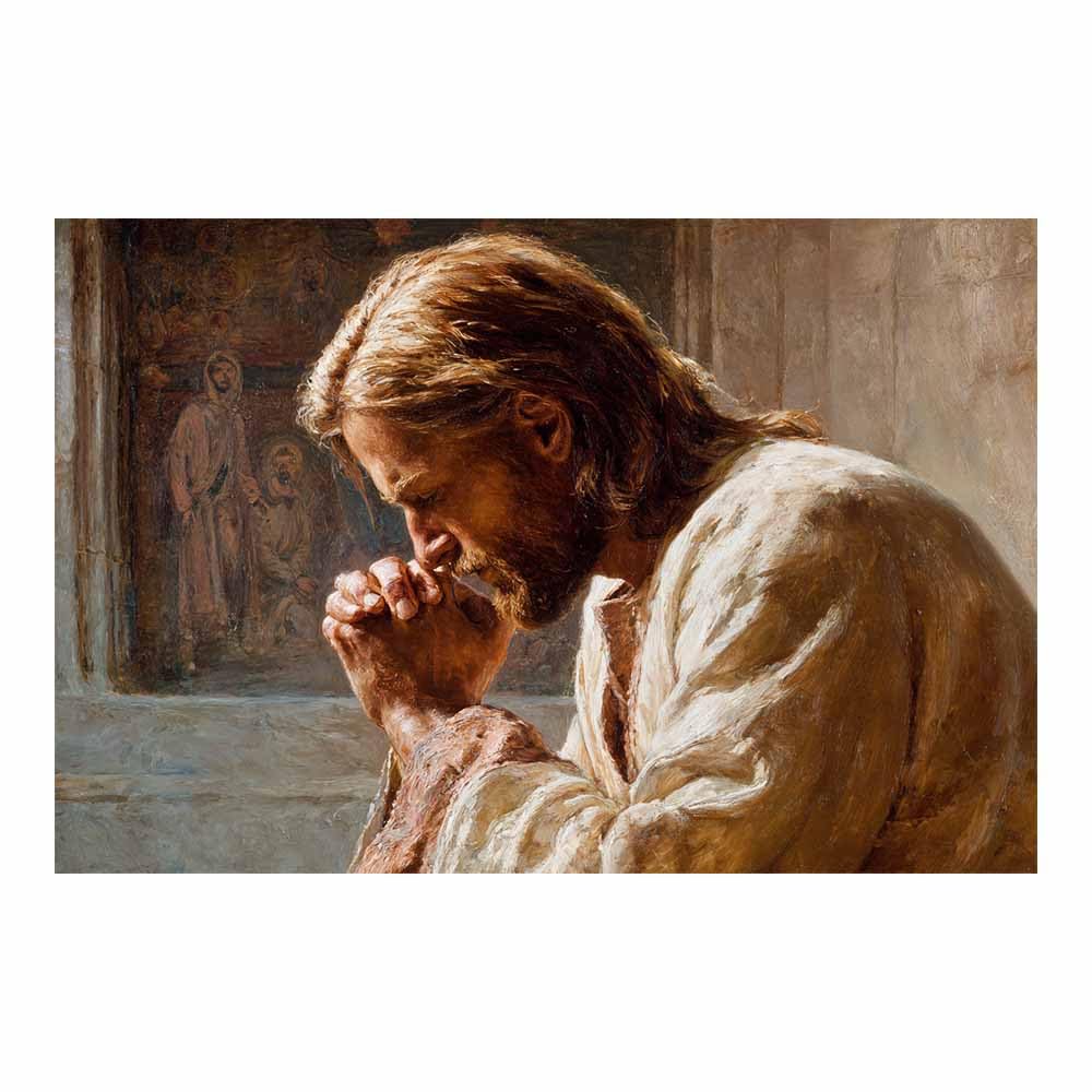 ZAMAEIU Christians Spiritual Wall Decor Pictures Praying and contemplating Painting Print, Religions Poster Artwork for Living Room Bedroom Church Home Decor(beige0)-80x120cm Unframed