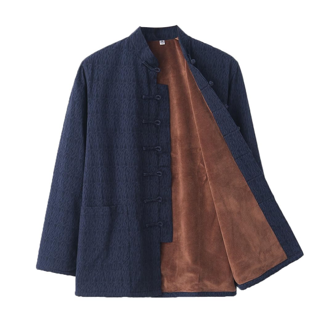 ZHOUXIAO Winter Baumwolle Tang Anzug Männer Jacquard Tai Chi Uniform Langarm Chinesische traditionelle Kleidung Tops, Hanfu Jacke Kung Fu Kleidung Hemd Mantel Kampfkunstanzug