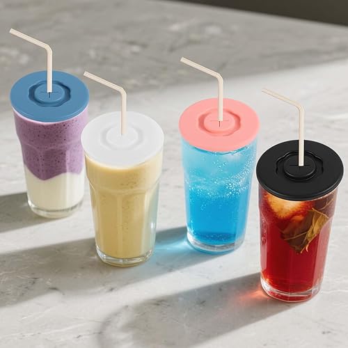 Miniatura 3 de 4 tapas de silicona para tazas, fundas reutilizables de protección para bebidas, sin BPA, con agujero para pajilla, tapas herméticas para la mayoría