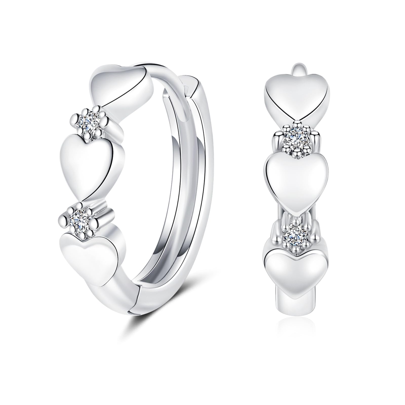 Hasnsofie Creolen Silber 925 für Damen, 925 Sterling Silber Stern Herz Rund Ohrringe Creolen, Kleine Kreolen mit Cubic Zirkonia, Hypoallergen Knorpel Ohrringe, Ohrschmuck zum Muttertag mit Geschenkbox